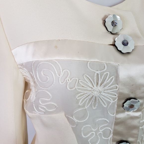 Provasou cream silk skirt suit flower buttons floral embroidered - Picture 4 of 13